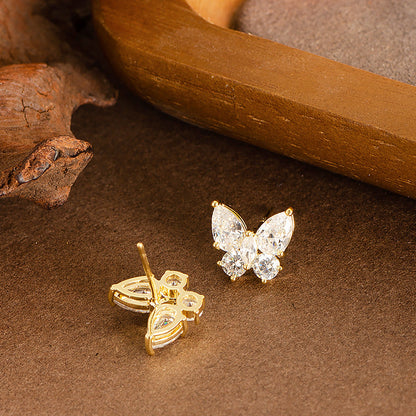 Butterfly Crystal Zircon Stud Earrings Elegant Minimalist Jewelry