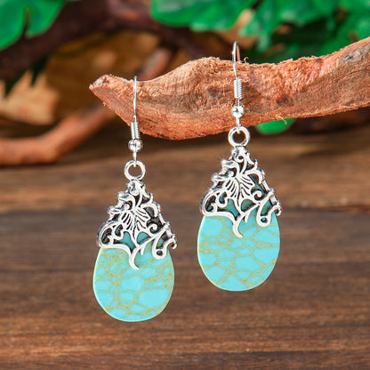 Geometric Metal Turquoise Dangle Earrings Trendy Bohemian Jewelry
