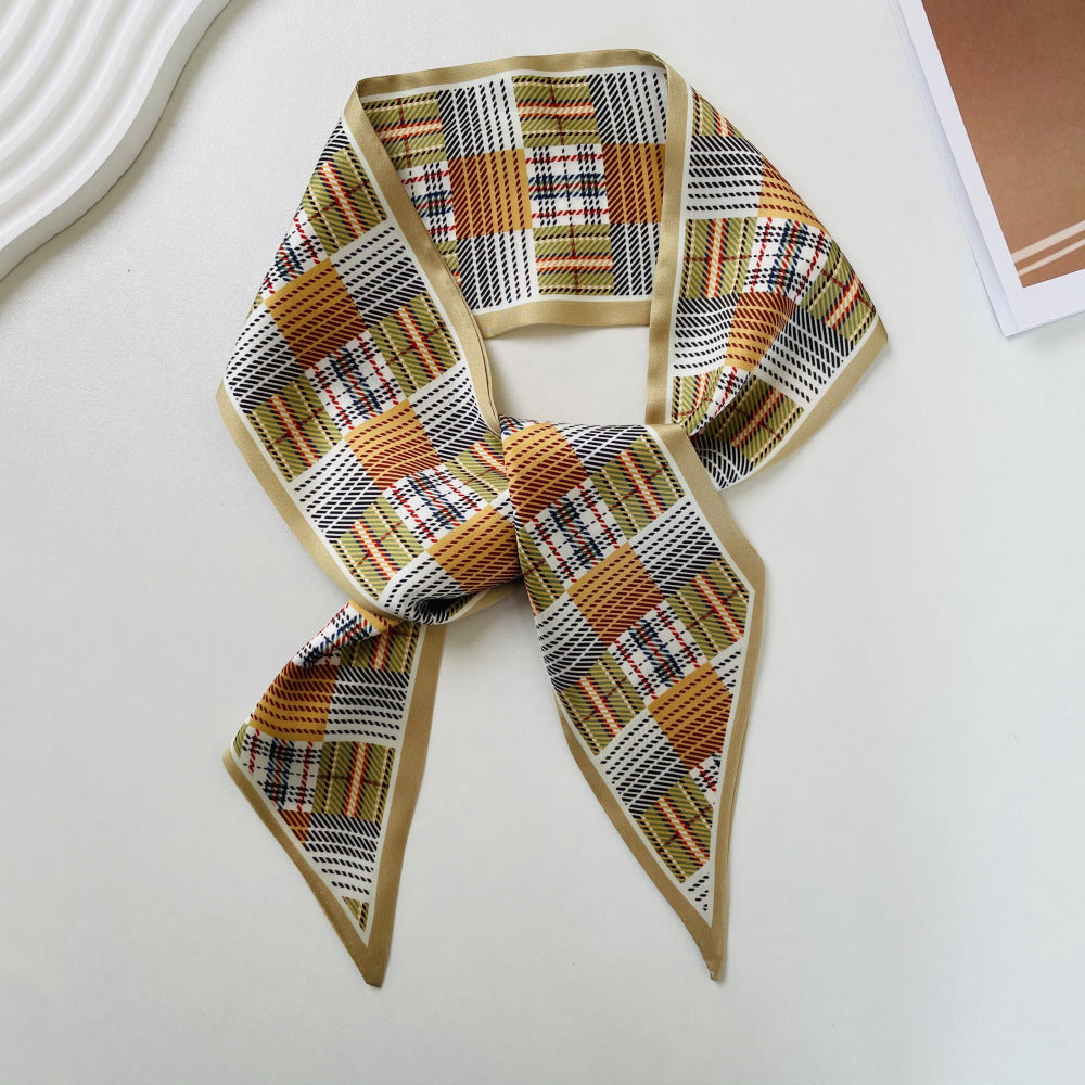 Print Narrow Long Satin Silk-Feel Scarf
