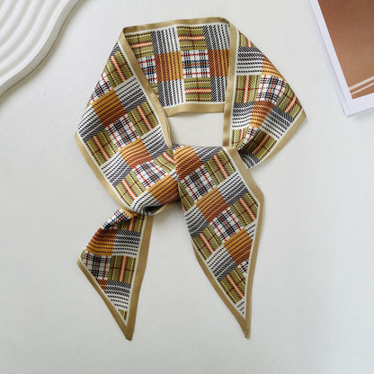 Print Narrow Long Satin Silk-Feel Scarf