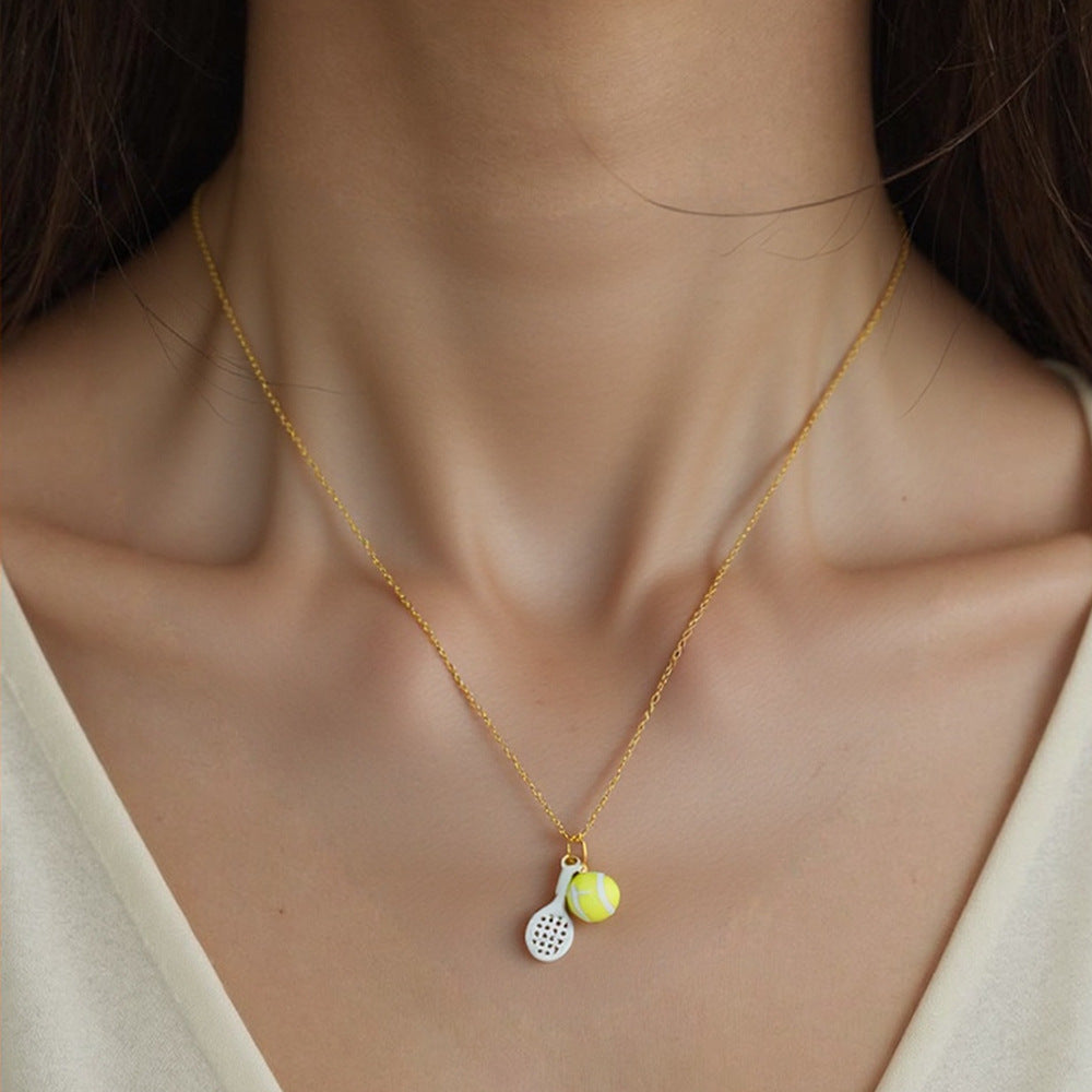 Geometric Tennis Pendant Stainless Steel Necklace 18K Gold Clavicle Chain