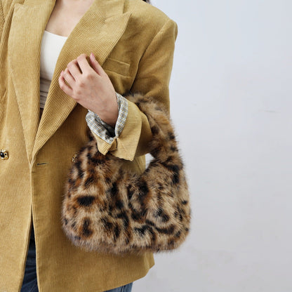 Winter Leopard Print Fluffy Underarm Handbag