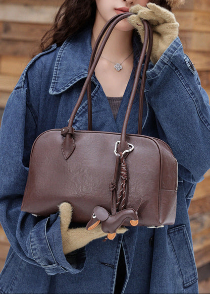 Faux Leather Structured Tote Bag With Charm