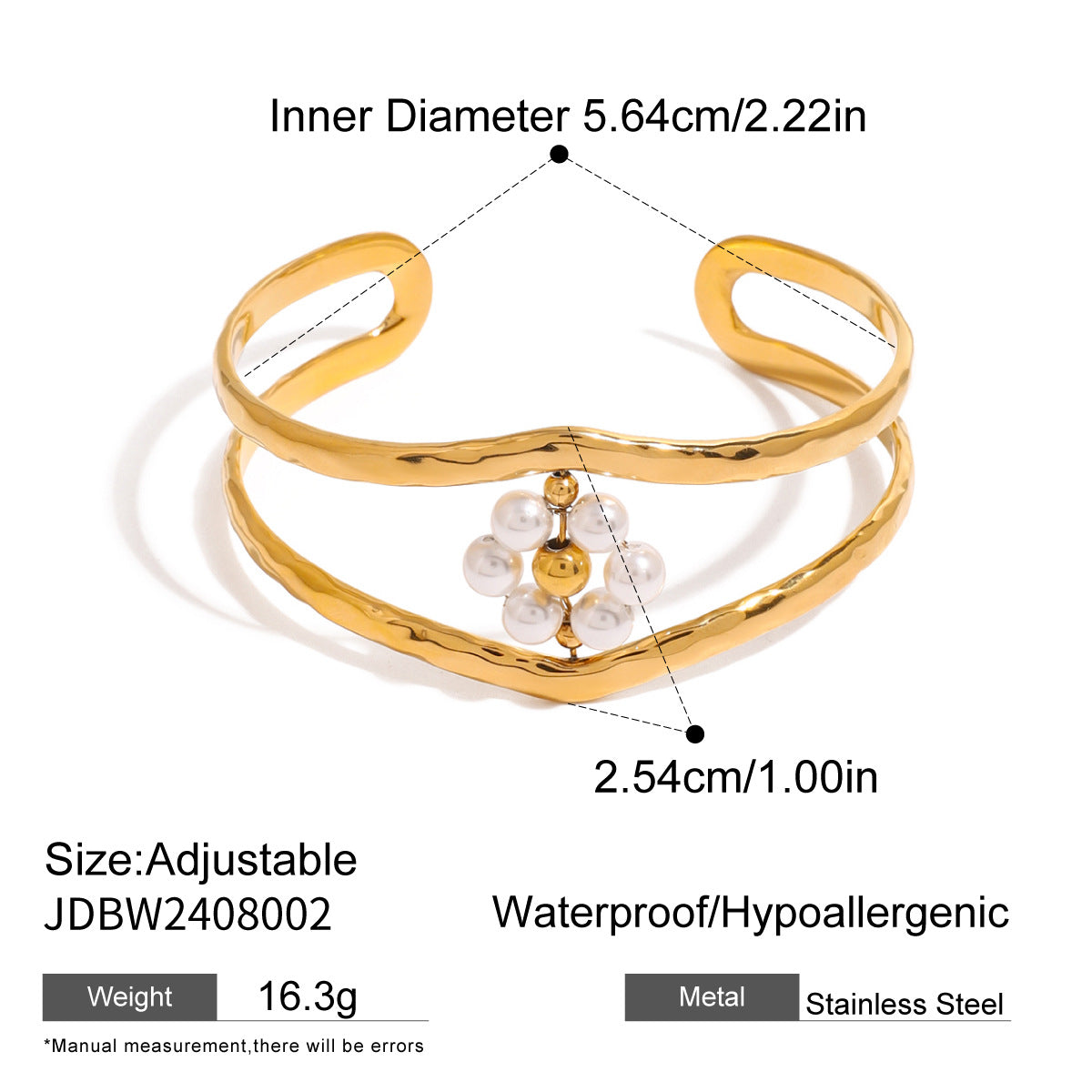 Gold Plated Pearl Open Bangle Bracelet