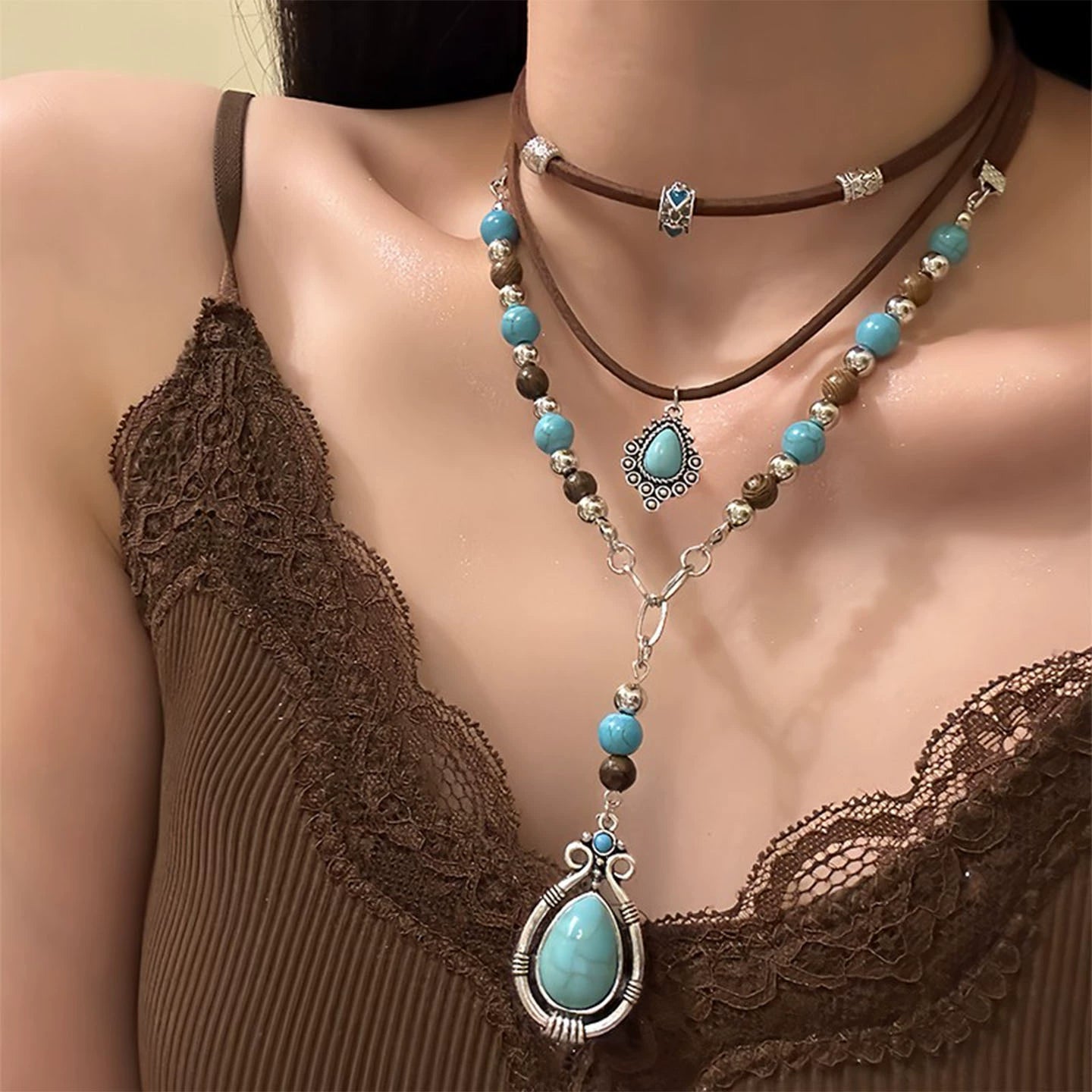 Bohemian Ethnic Style Necklace Design Sense Multi-Layer Stacked Collarbone Chain