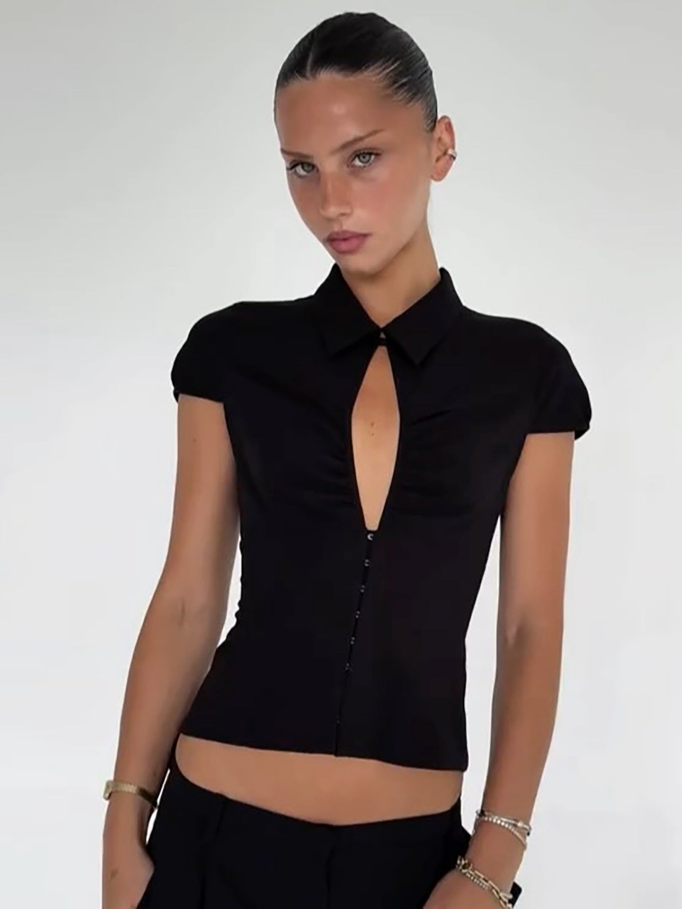 Trendy Slim Fit Cardigan Tee with Lapel Collar