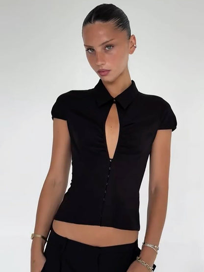 Trendy Slim Fit Cardigan Tee with Lapel Collar