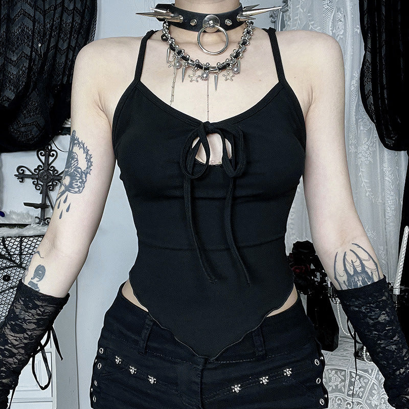 Black Casual Crop Top With Adjustable Straps