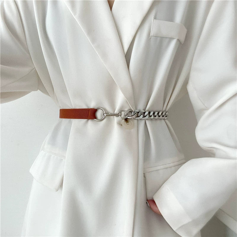 Chain Leather Splicing Simple Belt