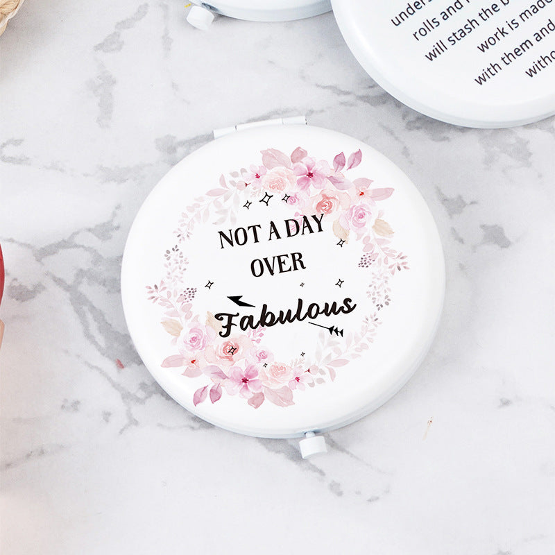 White Letter Mini Portable Makeup Mirror