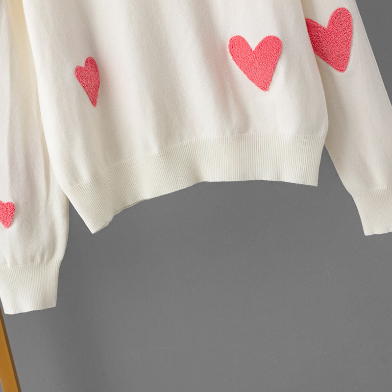 Knit Heart Embroidered Long Sleeve Sweater