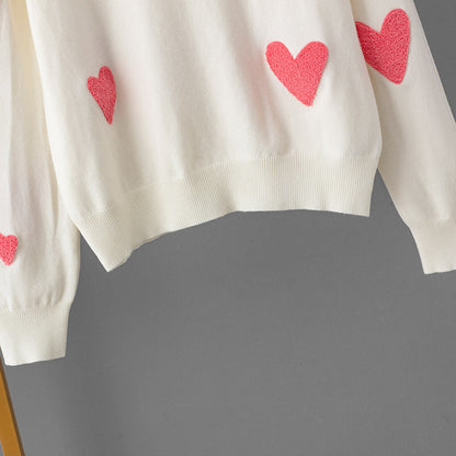 Knit Heart Embroidered Long Sleeve Sweater