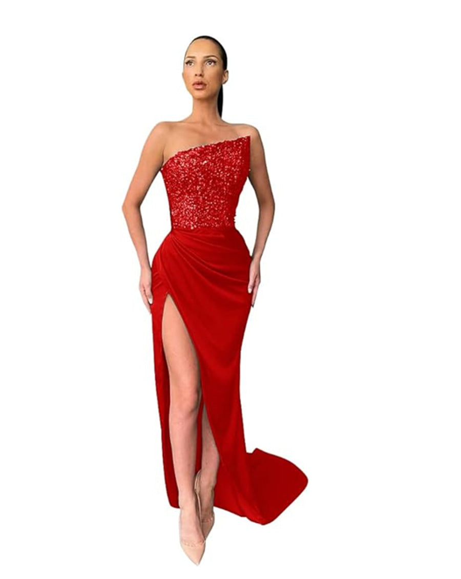 Green Sequin Long Sleeve Less Evening Dress