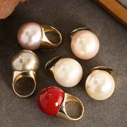Fashionable Pearl Inlay Adjustable Open Ring For Women