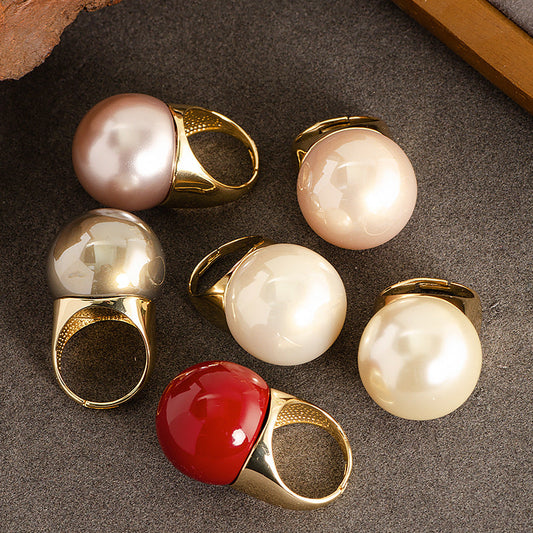 Fashionable Pearl Inlay Adjustable Open Ring For Women