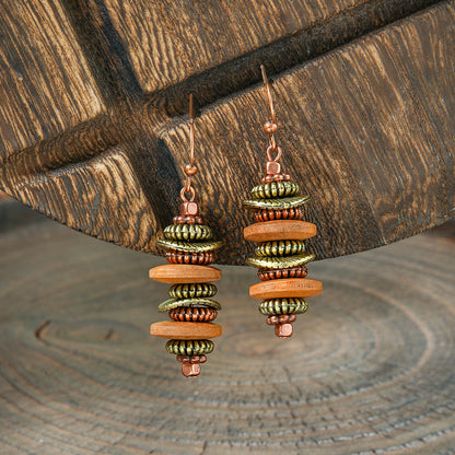 Geometric Alloy Earrings Stylish Bohemian Wood Dangle Earrings