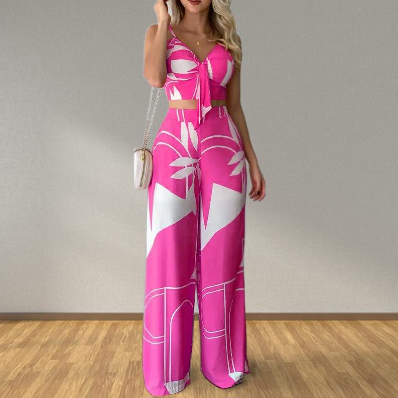 Trendy Two-Piece Set Sleeveless Floral Blouse and Trousers