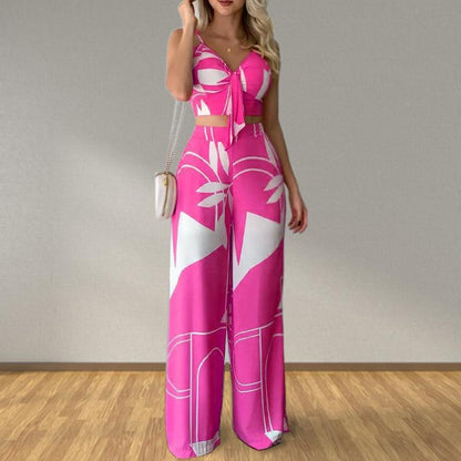 Trendy Two-Piece Set Sleeveless Floral Blouse and Trousers