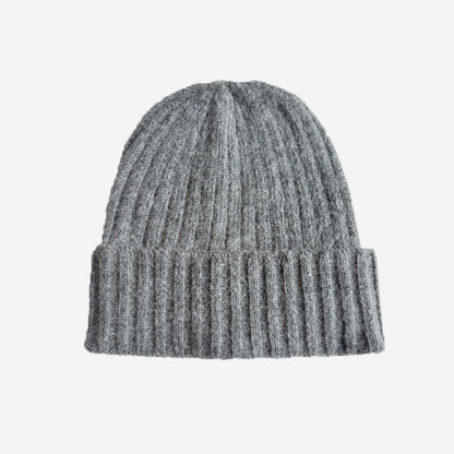 Classic Striped Knit Rabbit Fur Blend Beanie Hat