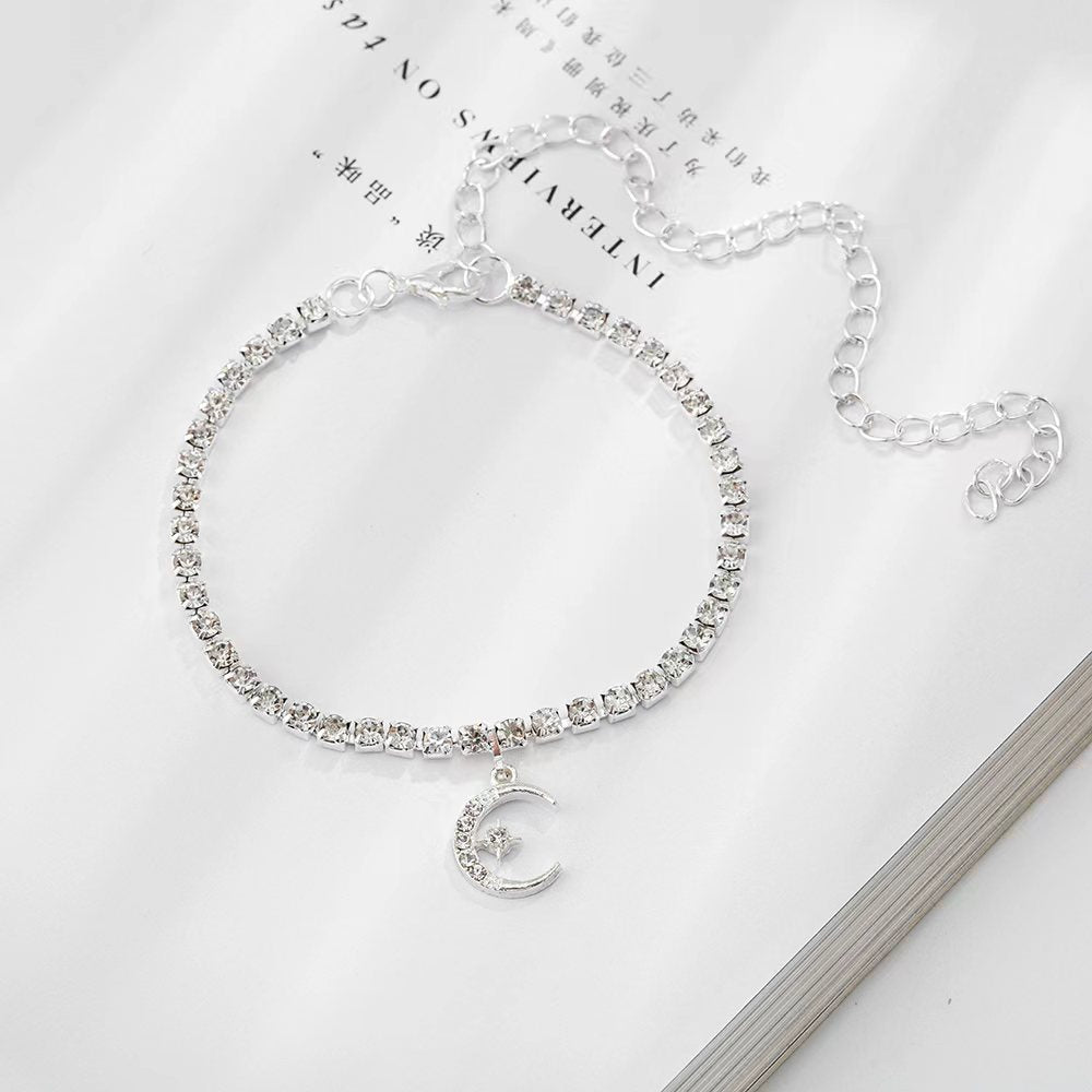 Rhinestone Moon Pendant Shiny Anklets