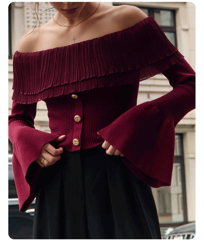 Elegant Off Shoulder Long Sleeve Knit Sweater