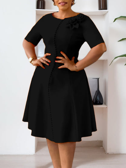 Elegant Solid Color A-Line Dress With Short Sleeves