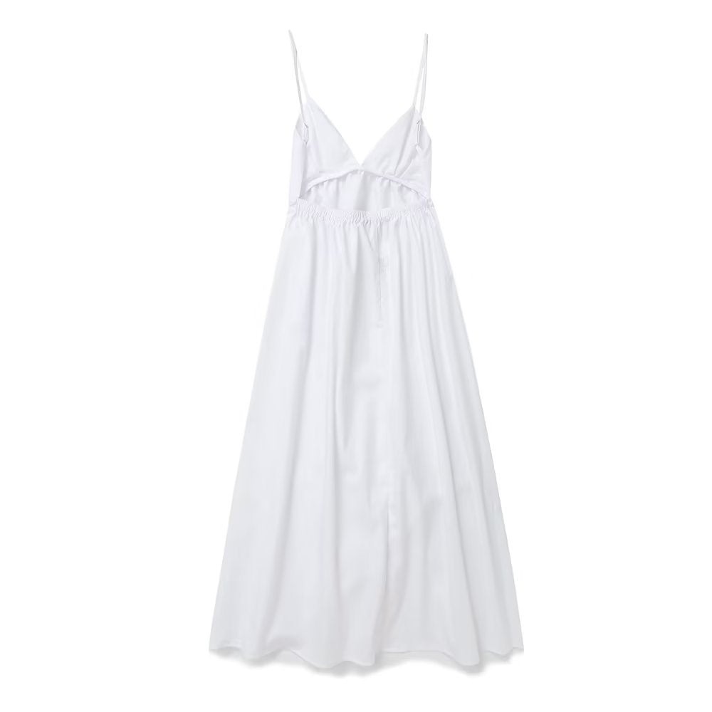 Summer New Women'S Clothing Suspender V-Neck Solid Color Versatile Backless Dress