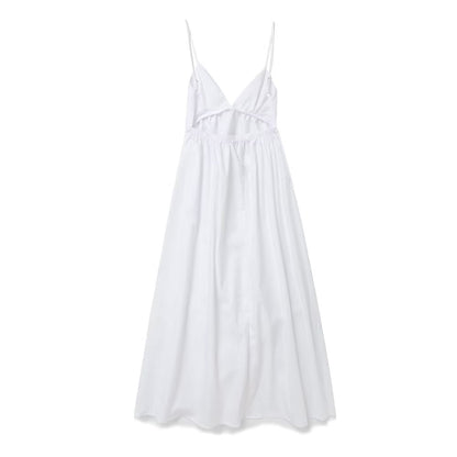 Summer New Women'S Clothing Suspender V-Neck Solid Color Versatile Backless Dress