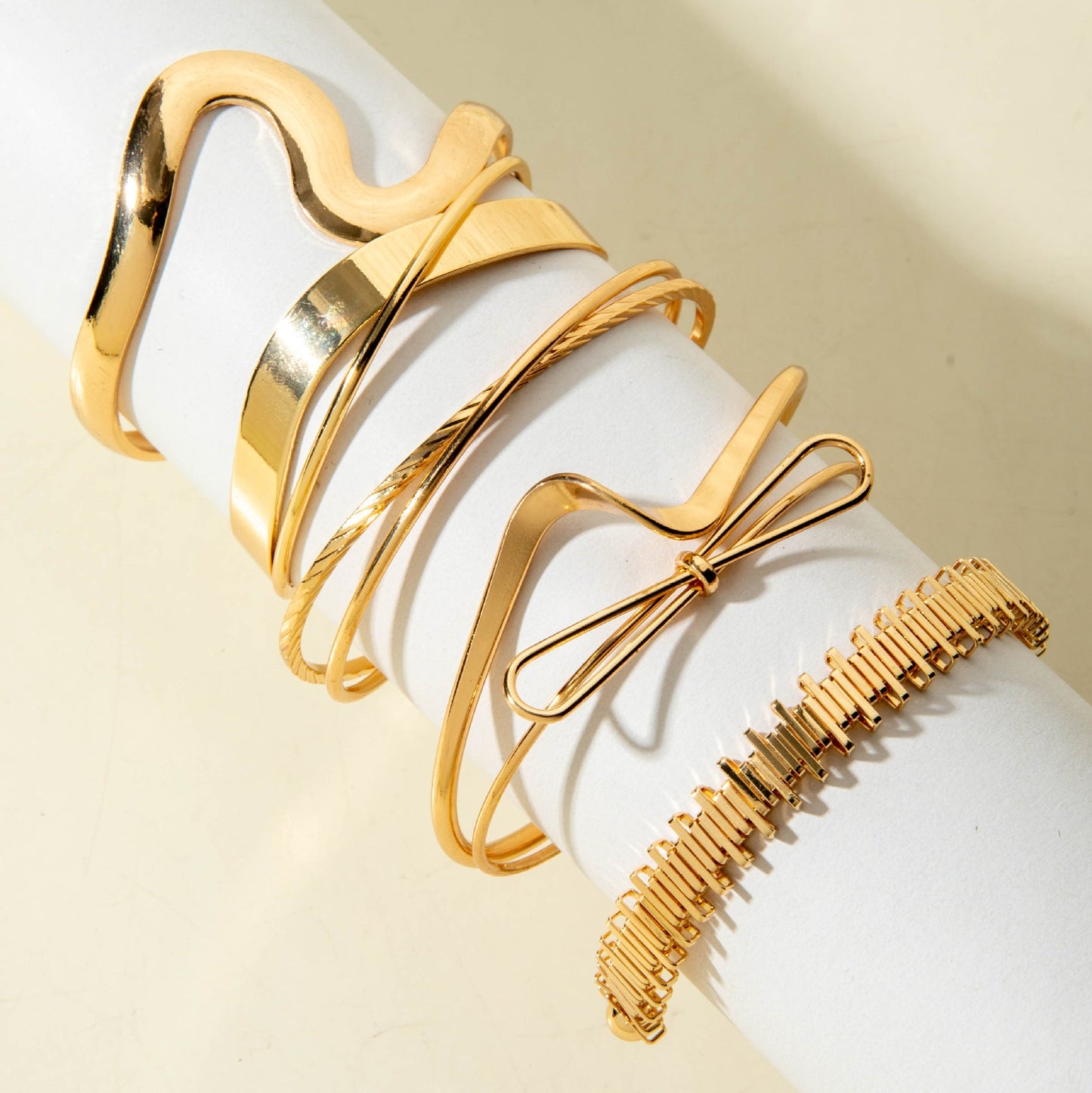 Vintage Geometric Open-Cuff Gold Bracelet Set