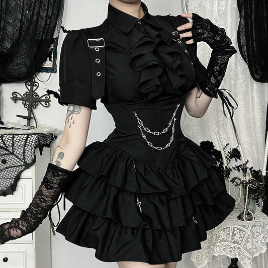 Black Ruffle Hem Dress Comfortable Summer Casual Style