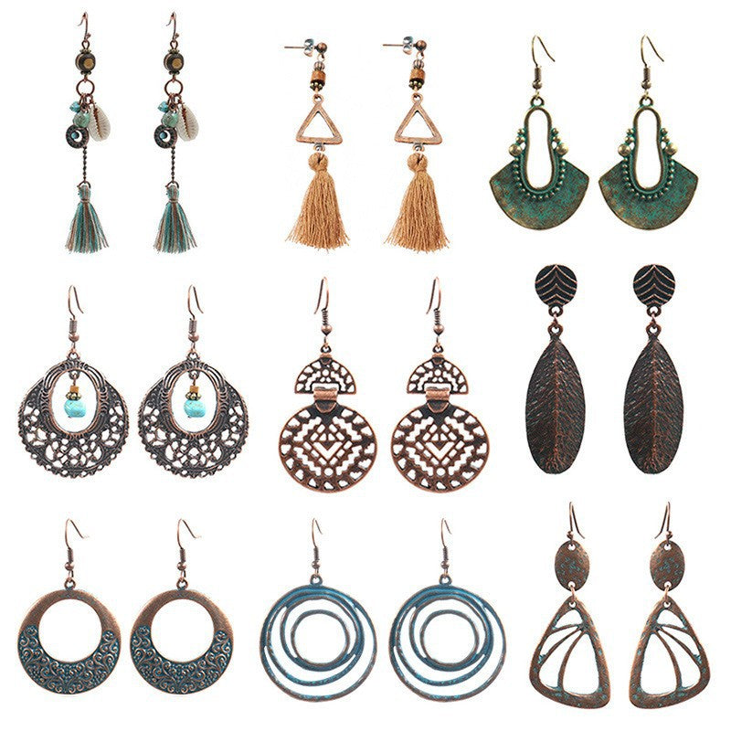 Bohemian Tassel Earrings Set Vintage Geometric Alloy Jewelry