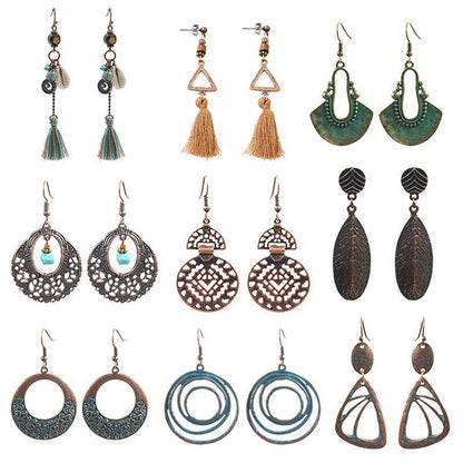 Bohemian Tassel Earrings Set Vintage Geometric Alloy Jewelry