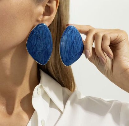 Chic Resin Gemstone Stud Earrings Vintage Geometric Design