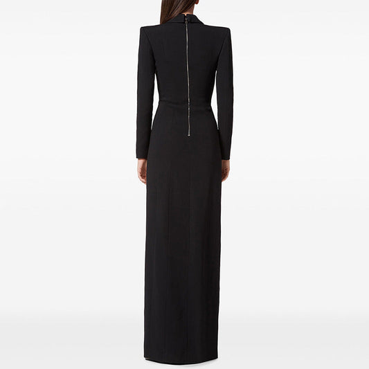 Rhinestone Button Deep V Blazer Dress