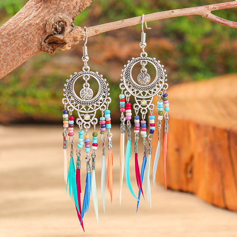 Bohemian Vintage Floral Tassel Earrings for Women