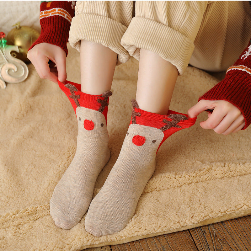 Christmas Reindeer Cartoon Funny Crew Socks