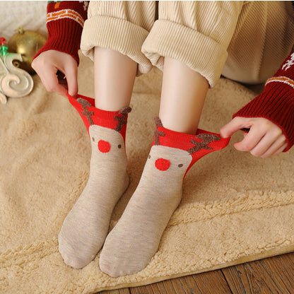 Christmas Reindeer Cartoon Funny Crew Socks