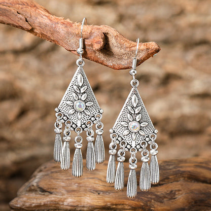 Ethnic Style Silver Earrings with Peacock Floral and Leaf Design