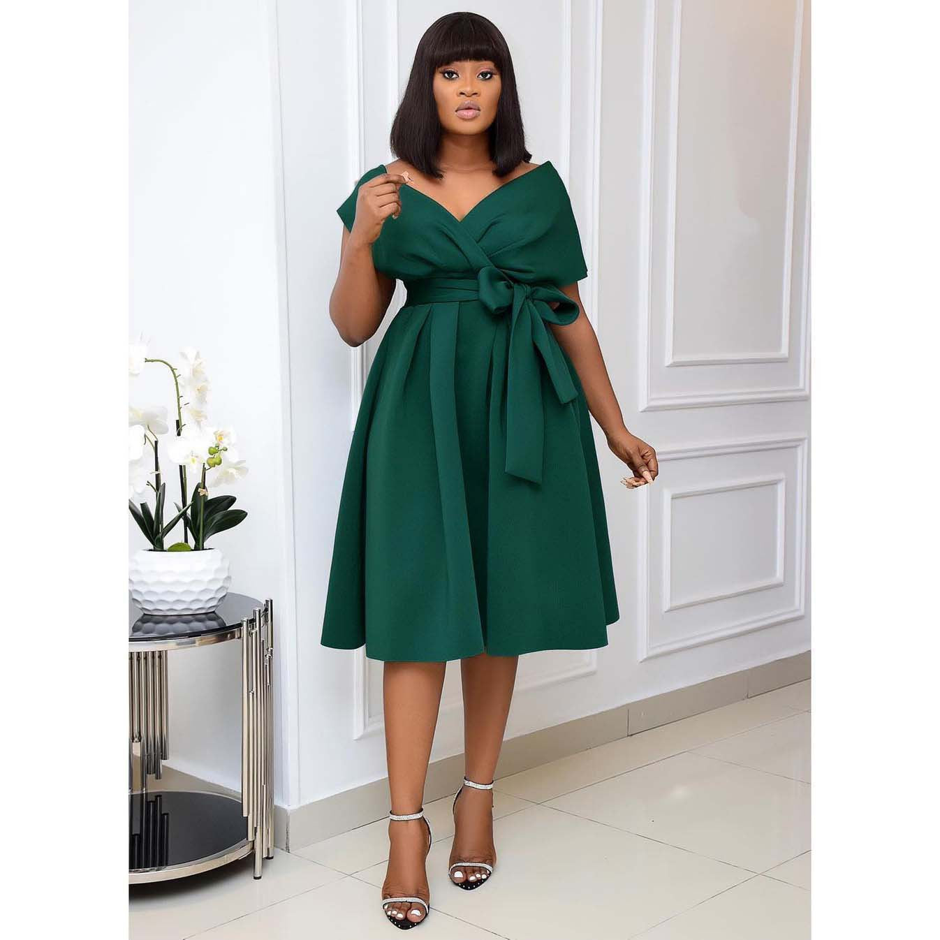 Sexy A-Line Dress With Deep V-Neck For Women