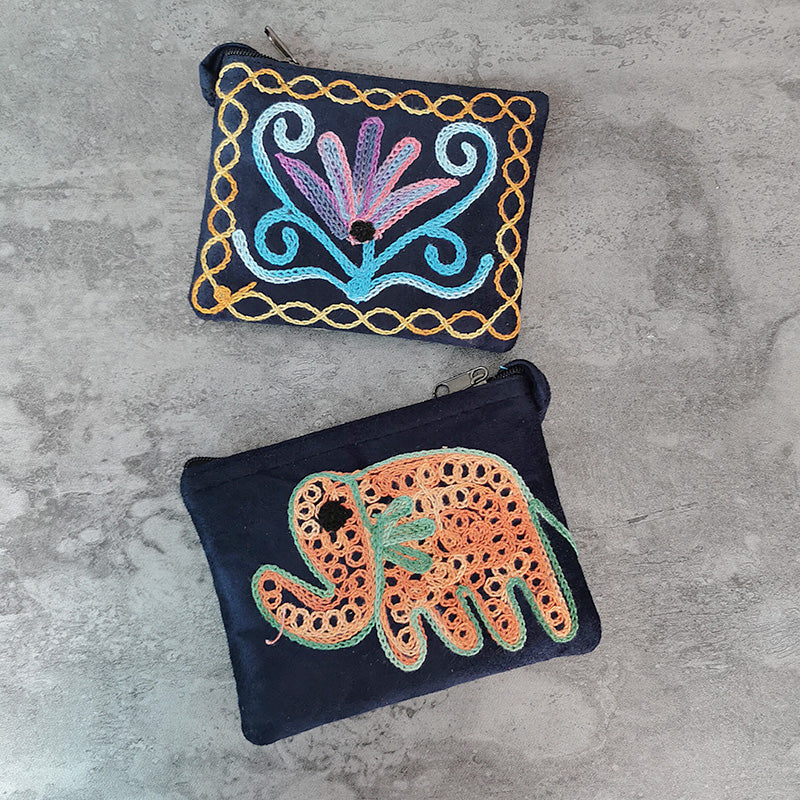 Nepali Hand-Embroidered Suede Ethnic Style Mini Coin Purse Pocket Card Bag Short Fabric Coin Bag