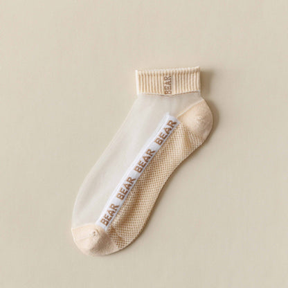 Rufia -  Breathable Sheer Ankle Socks with Bear Pattern