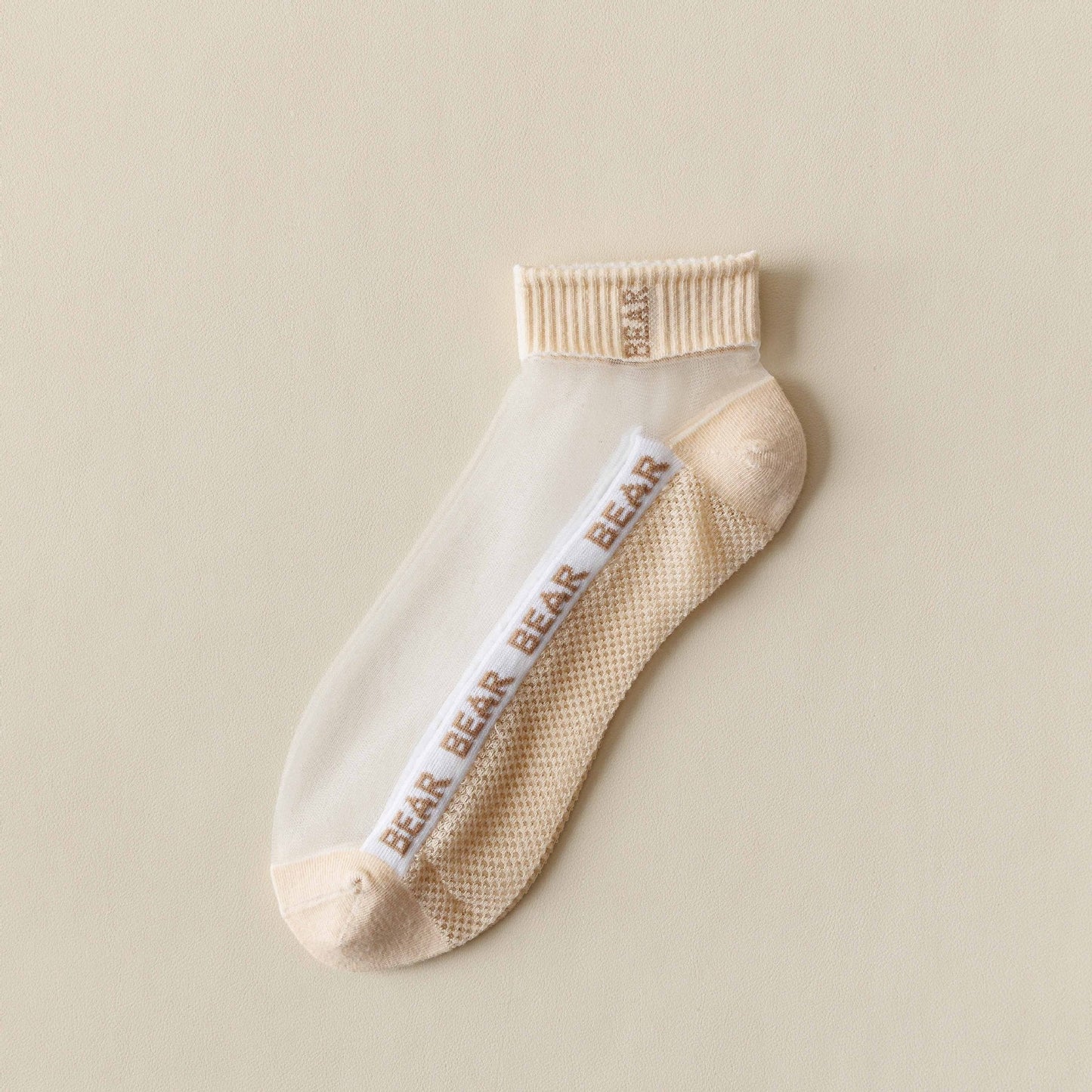 Rufia -  Breathable Sheer Ankle Socks with Bear Pattern