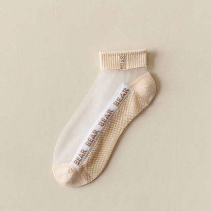 Rufia -  Breathable Sheer Ankle Socks with Bear Pattern