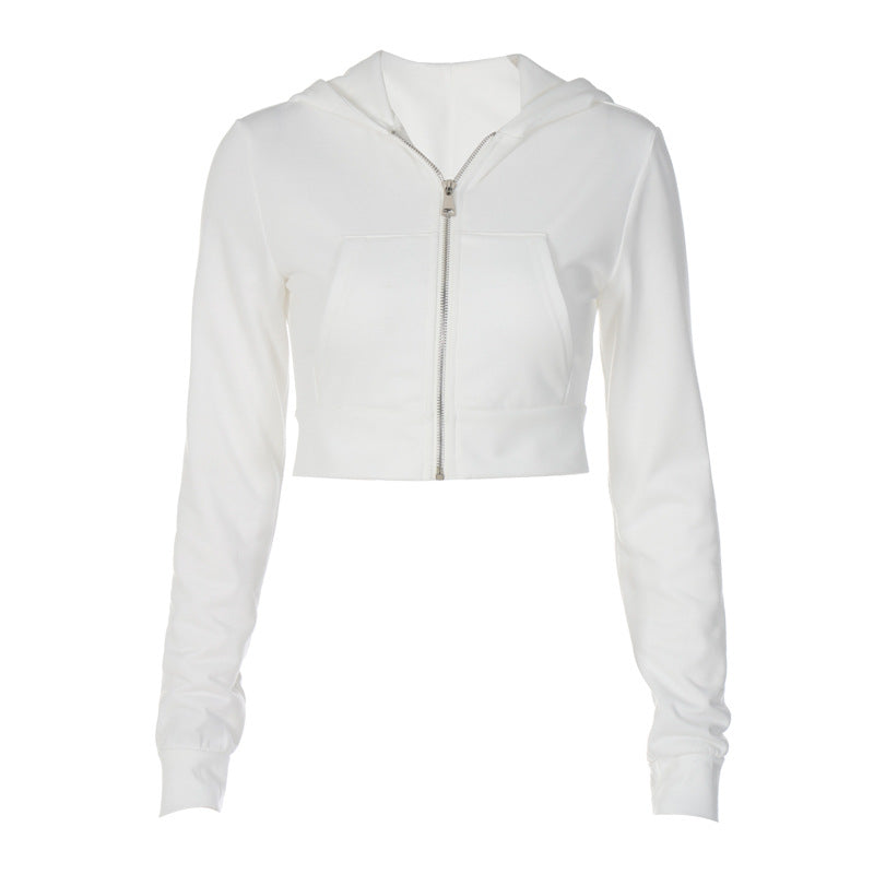 Trendy Zippered Hooded Cardigan Slim-Fit Crop Top