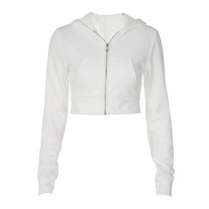 Trendy Zippered Hooded Cardigan Slim-Fit Crop Top