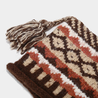 Boho Colorful Braided Tassel Knit Beanie Hat