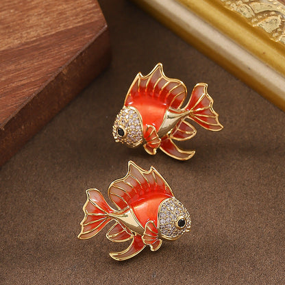 Elegant Koi Fish Stud Earrings With Drip Oil Design