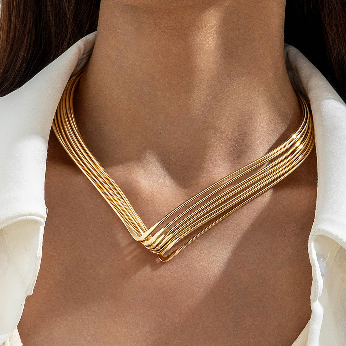 Trendy Geometric Metal Choker Necklace