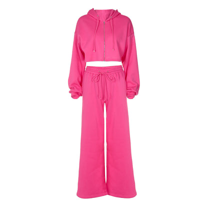 Fashionable Cropped Hoodie & Slim Fit Pants Set