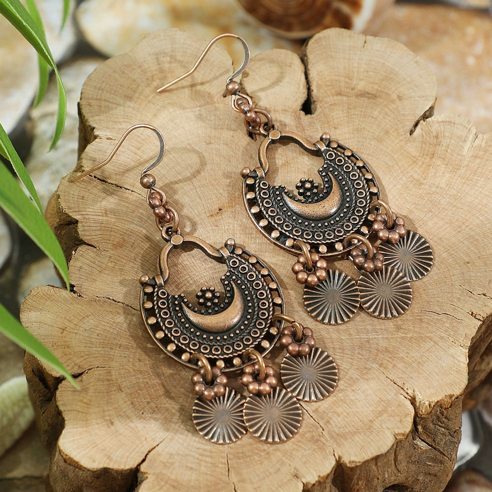 Vintage Ethnic Style Creative Brown Earrings with Turquoise Tassels